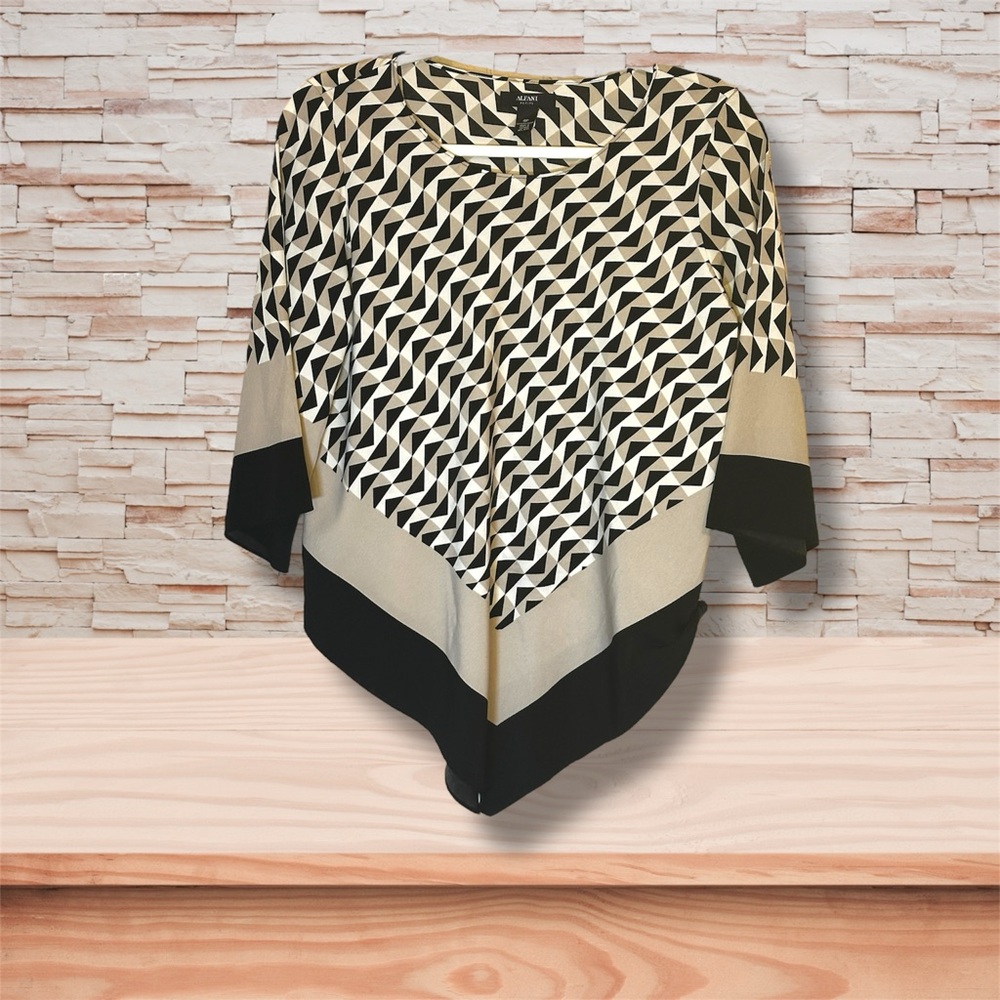 Alfani Black and Cream Geometric Poncho Top